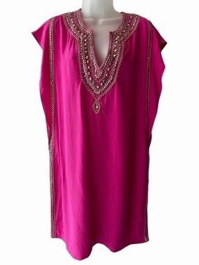 Calypso St. Barth Beaded Fuchsia Tunic